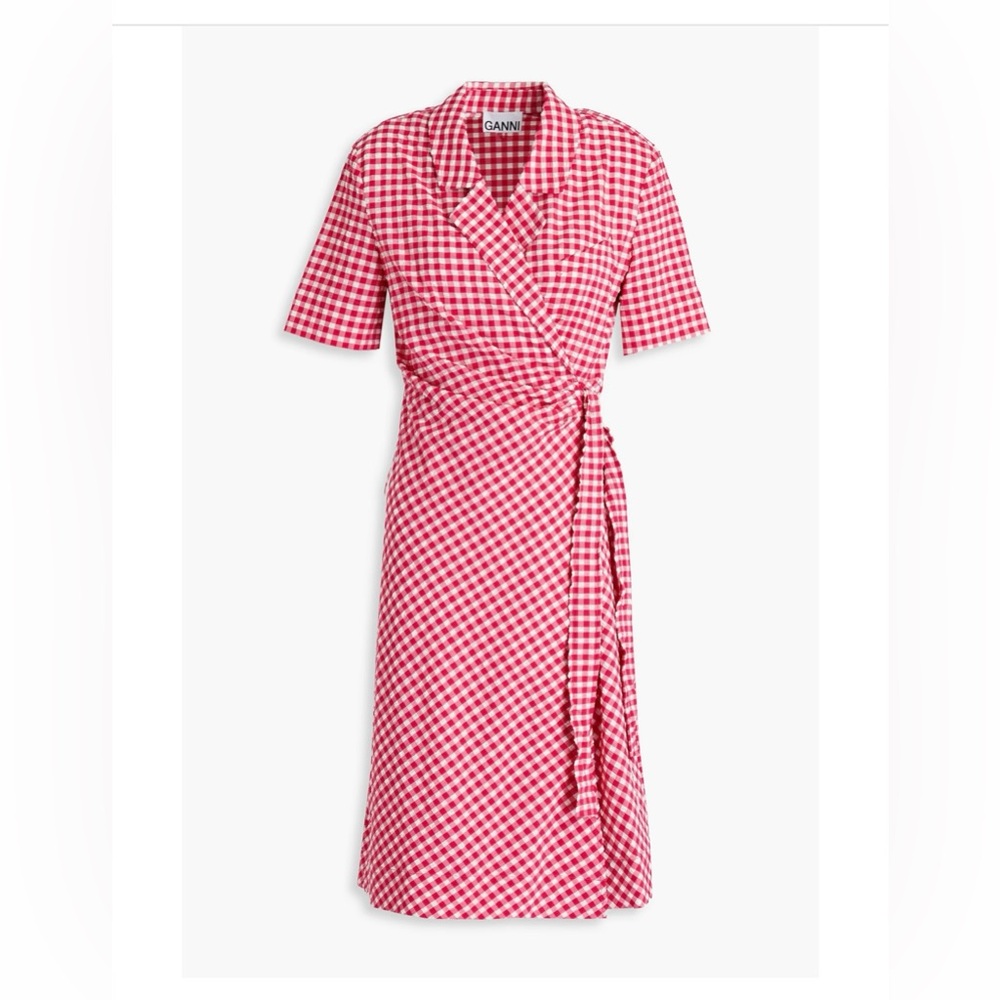 Ganni Gingham seersucker wrap dress - NWOT